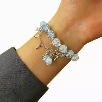 Модный браслет с подвеской в виде ракушки из жемчуга и кисточки, простой эластичный браслет из стеклянных бусин, женский подарок на вечеринку