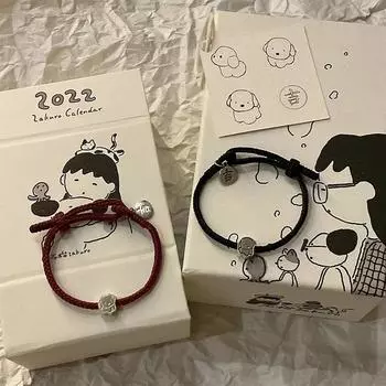 Модный браслет с собакой для женщин и мужчин, милый кулон в виде животного, плетеный браслет из веревки, регулируемый браслет, подарки для пары красный