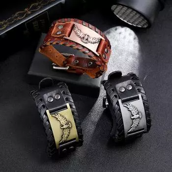 Модный браслет с тотемным дизайном, скандинавский орел, мужской браслет викингов, новые модные плетеные аксессуары из натуральной кожи, украшения для вечеринок серебряный