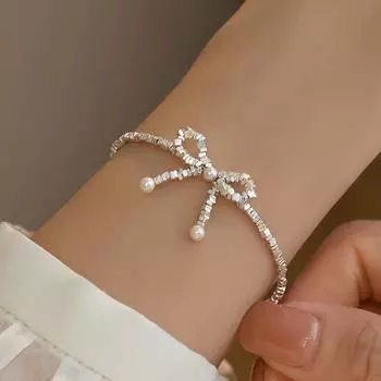Модный браслет с жемчужным бантом, сломанный серебряный браслет, роскошный дизайн, изысканный браслет с бантом, женские украшения.