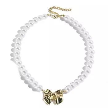 Модный браслет/серьги/ожерелье с подвеской-бантом Элегантное украшение из искусственного жемчуга Стильные украшения для повседневной носки 8