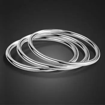 Модный браслет Smooth Moments Charm из 100% стерлингового серебра 925 пробы, минималистичный женский браслет «сделай сам», диаметр 4 мм, 60-65 мм, ювелирное изделие, подарок 1 Diameter 60cm чёрный