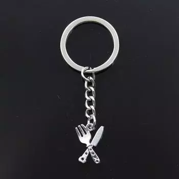 Модный брелок 20x14 мм, столовые приборы, нож, вилка, подвески, сделай сам, мужские ювелирные изделия, автомобильный брелок, кольцо, держатель, сувенир для подарка серебряный