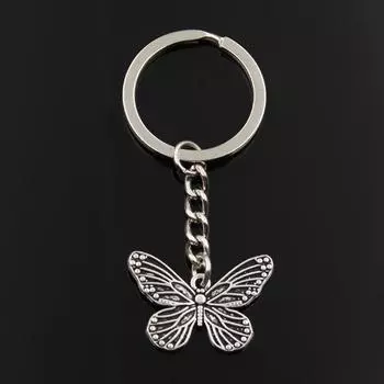 Модный брелок 20x30 мм, бабочка, серебряные подвески, сделай сам, мужские ювелирные изделия, автомобильный брелок, кольцо, держатель, сувенир для подарка серебряный
