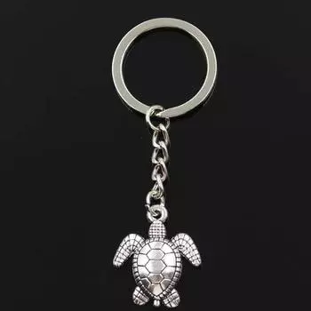 Модный брелок 26x23 мм черепаха морские подвески DIY мужские ювелирные изделия автомобильный брелок кольцо держатель сувенир для подарка серебряный