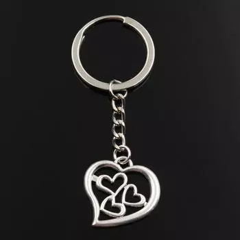 Модный брелок 28x27 мм, подвески в форме полого сердца, сделай сам, мужские ювелирные изделия, автомобильный брелок, кольцо, держатель, сувенир для подарка серебряный