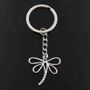 Модный брелок 28x30 мм, подвески в виде стрекозы, сделай сам, мужские ювелирные изделия, автомобильный брелок, кольцо, держатель, сувенир для подарка серебряный