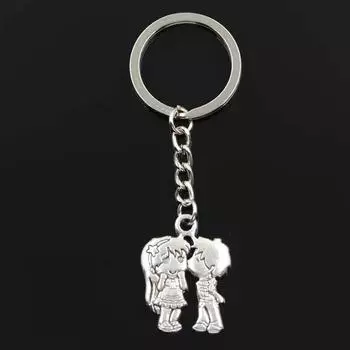 Модный брелок 31x23 мм, влюбленные, поцелуи, бронзовые подвески, сделай сам, мужские ювелирные изделия, автомобильный брелок, кольцо, держатель, подарок серебряный