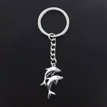 Модный брелок 32x22 мм, двойной дельфин, серебряный цвет, подвески, сделай сам, мужские ювелирные изделия, автомобильный брелок, кольцо, держатель, сувенир для подарка