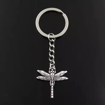 Модный брелок 32x28 мм, серебряные подвески в виде стрекозы, сделай сам, мужские ювелирные изделия, автомобильный брелок, кольцо, держатель, сувенир для подарка серебряный