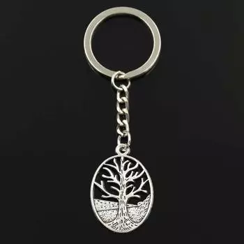 Модный брелок 34x24 мм Мировое Дерево Серебряного Цвета Подвески DIY Мужские Ювелирные Изделия Автомобильный Брелок Кольцо Держатель Сувенир Для Подарка серебряный