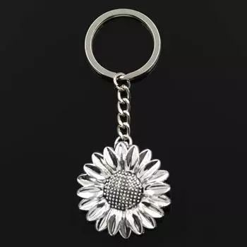 Модный брелок 37x37 мм, цветок подсолнечника, серебряный цвет, подвески, сделай сам, мужские ювелирные изделия, автомобильный брелок, кольцо, держатель, сувенир для подарка