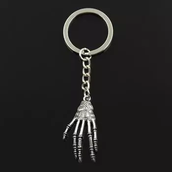 Модный брелок для ключей 30 мм, металлический брелок для ключей, ювелирные изделия, античное серебро, цветное покрытие, скелет, череп, когти, 39x20 мм, кулон