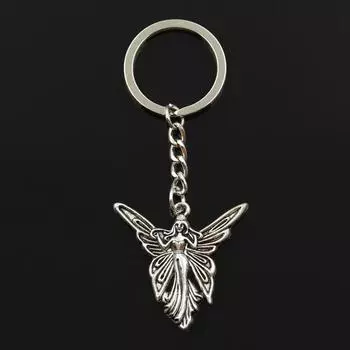 Модный брелок для ключей 30 мм, металлический брелок для ключей, ювелирные изделия, античная бронза, серебро, цветное покрытие, подвеска-бабочка-ангел 38x37 мм серебряный