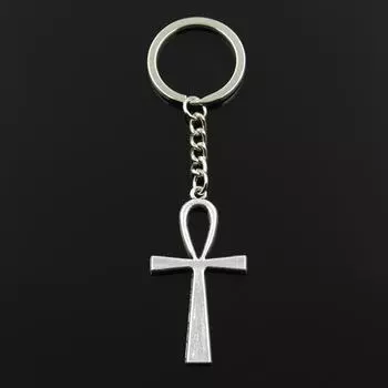 Модный брелок для ключей 30 мм, металлический брелок для ключей, ювелирные изделия, античная бронза, серебро, цветной крест, египетский анкх, подвеска 52x28 мм серебряный