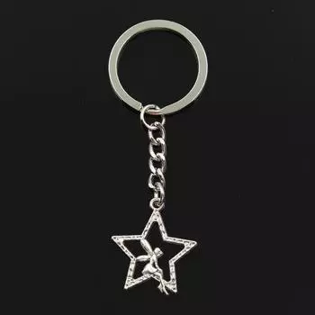 Модный брелок для ключей 30 мм, металлический брелок для ключей, ювелирные изделия, античная бронза, серебро, цветное покрытие, подвеска со звездой ангела 30x24 мм серебряный
