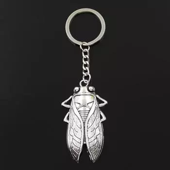 Модный брелок для ключей 30 мм, металлический брелок для ключей, ювелирные изделия, античная бронза, летняя подвеска «Цикада» 62x33 мм серебряный
