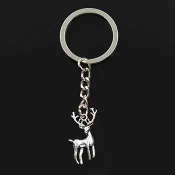 Модный брелок для ключей 30 мм, металлический брелок для ключей, ювелирные изделия, античная бронза, серебро, винтажный рождественский кулон с оленем Sika 27x18 мм серебряный