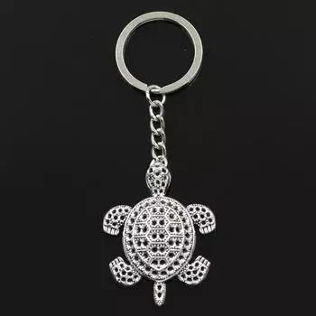 Модный брелок для ключей 30 мм, металлический брелок для ключей, ювелирные изделия, антикварное покрытие, черепаха, морская черепаха, 48x38 мм, кулон серебряный