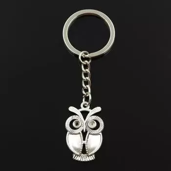 Модный брелок для ключей 30 мм, металлический брелок для ключей, ювелирные изделия, античное серебро, с цветным покрытием, большие глаза, Сова, 34x21 мм серебряный
