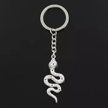 Модный брелок для ключей 30 мм, металлический брелок для ключей, ювелирные изделия, античное серебро, позолоченный, змея, кобра, 51x21 мм, кулон