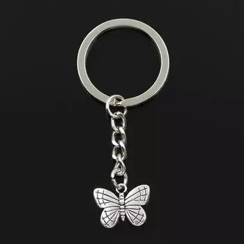 Модный брелок для ключей 30 мм, металлический брелок для ключей, ювелирные изделия, антикварное покрытие, двухсторонняя подвеска-бабочка 18x14 мм серебряный
