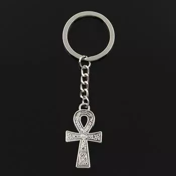 Модный брелок для ключей 30 мм, металлический брелок для ключей, ювелирные изделия, античная бронза, египетский анк, символ жизни, 38x21 мм, кулон серебряный