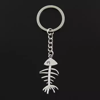 Модный брелок для ключей 30 мм, металлический брелок для ключей, ювелирные изделия, антикварное покрытие, рыбья кость, 42x21 мм, кулон серебряный
