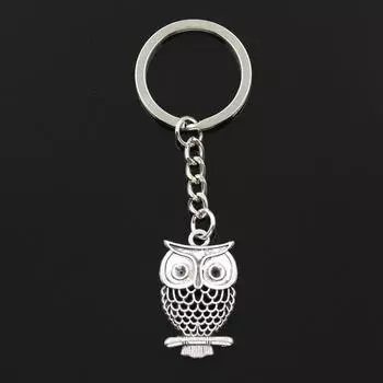 Модный брелок для ключей 30 мм, металлический брелок для ключей, ювелирные изделия, античная бронза, серебро, цветное покрытие, полая подвеска в виде совы 32x19 мм античный серебряного