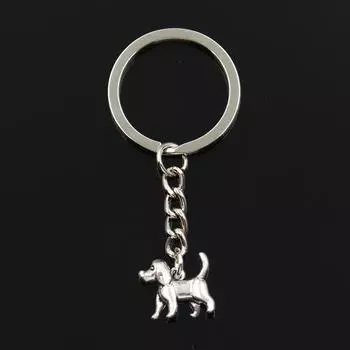 Модный брелок для ключей 30 мм, металлический брелок для ключей, ювелирные изделия, античное серебро с цветным покрытием, подвеска с милой собакой 13x17 мм серебряный