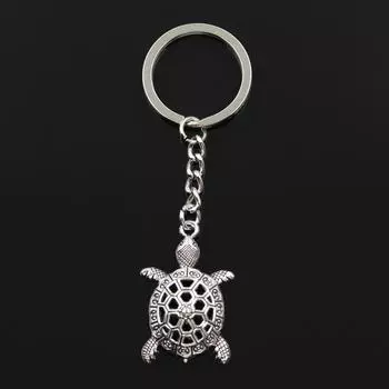 Модный брелок для ключей 30 мм, металлический брелок для ключей, ювелирные изделия, античная бронза, серебро, полая черепаха, морская черепаха, кулон 38x25 мм серебряный