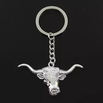 Модный брелок для ключей 30 мм, металлический брелок для ключей, ювелирные изделия, античное серебро, с цветным покрытием, Longhorn Bull, кулон с головой быка 60x31 мм серебряный