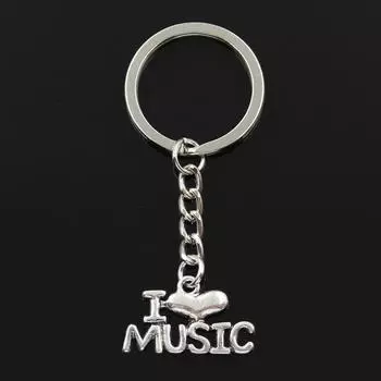 Модный брелок для ключей 30 мм, металлический брелок для ключей, ювелирные изделия с антикварным покрытием, подвеска «Я люблю музыку» 16x28 мм серебряный