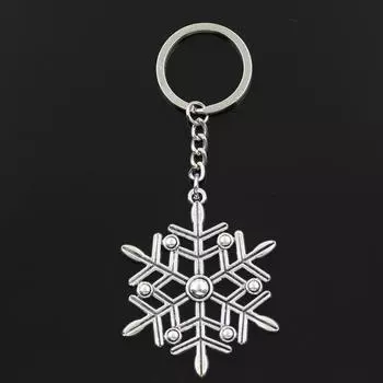 Модный брелок для ключей 30 мм, металлический брелок для ключей, ювелирные изделия, антикварное покрытие, снежинка, снежинка, 58x47 мм, подвеска серебряный