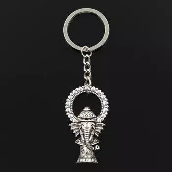 Модный брелок для ключей 30 мм, металлический брелок для ключей, ювелирные изделия, античная бронза, Ганеша, Слон, Будда, 50x28 мм, подвеска серебряный