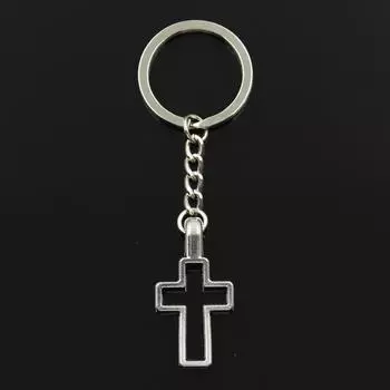 Модный брелок для ключей 30 мм, металлический брелок для ключей, ювелирные изделия, античное серебро, цветной крест, кулон 38x20 мм