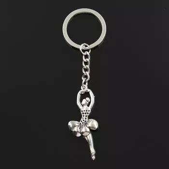 Модный брелок для ключей 30 мм, металлический брелок для ключей, ювелирные изделия, античное серебро, с цветным покрытием, балерина, 51x20 мм, подвеска серебряный