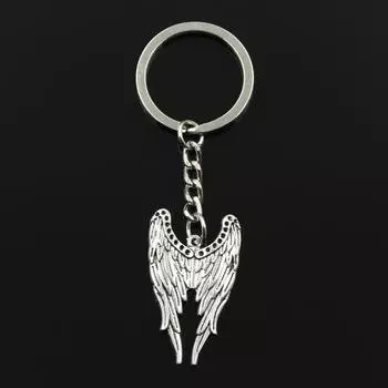 Модный брелок для ключей 30 мм, металлический брелок для ключей, ювелирные изделия, античная бронза, серебро, цветное покрытие, крылья ангела, 39x24 мм, кулон серебряный