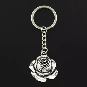 Модный брелок для ключей 30 мм, металлический брелок для ключей, ювелирные изделия, античная бронза, серебро, с покрытием, цветок розы, 36x33 мм, подвеска серебряный