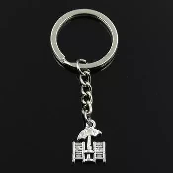 Модный брелок для ключей 30 мм, металлический брелок для ключей, ювелирные изделия, античное серебро, пляжный зонтик с цветным покрытием, подвеска 20x14 мм серебряный