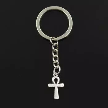 Модный брелок для ключей 30 мм, металлический брелок для ключей, ювелирные изделия, античное серебро, с цветным покрытием, египетский символ Анк, крест 22x13 мм, кулон серебряный