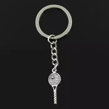 Модный брелок для ключей 30 мм, металлический брелок для ключей, ювелирные изделия, античное серебро, теннисная ракетка, кулон 30x10 мм серебряный
