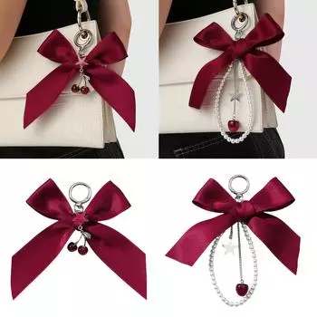 Модный брелок для ключей Cherrys Star с бантом из ленты, прочный сплав, смола, ручная работа, для женщин, для ежедневного использования B