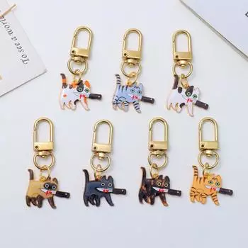 Модный брелок для ключей в виде кошки на Хэллоуин, креативный брелок с ножом, брелок для ключей в виде кошки-убийцы, кулон на рюкзак, держатель для ключей от автомобиля, ювелирный подарок