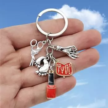 Модный брелок для ногтей в винтажном стиле с мини-лаком для ногтей, брелок-ножницы для ключей красный
