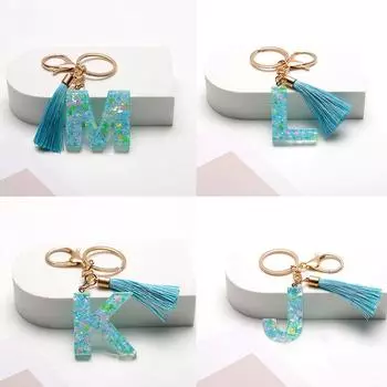 Модный брелок с кисточками из 26 букв, брелок с блестками и смоляным алфавитом, брелки для женщин и девочек, украшения для рюкзака, подарки U