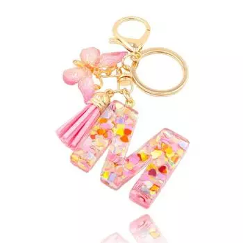 Модный брелок с пайетками 26 английских букв AZ, розовая бабочка, кисточка, брелоки, украшения из смолы, аксессуары для женского рюкзака, сумки, кулона A розовый