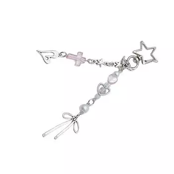 Модный брелок-шарм с бусинами, эксцентричный Y2K брелок с бусинами, украшение с деталями в виде сердца, крыльев и крестов розовый