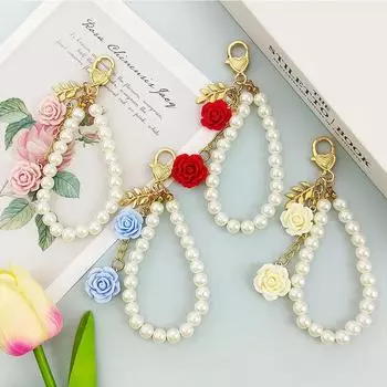 Модный брелок в виде розы из смолы, акриловый жемчужный бисерный брелок для мобильного телефона, брелок для рюкзака, аксессуар для автомобильного ключа