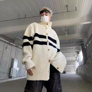 Модный бренд High Street, мужской свитер из двух предметов одежды с воротником-стойкой и лацканами на осень и зиму, новый универсальный свободный мягкий трикотажный кардиган M